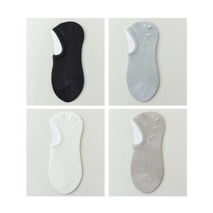 Plain No Show Socks Set - Dark Gray & Light Blue White