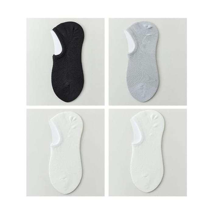 Plain No Show Socks Set - Dark Gray & Light Blue White