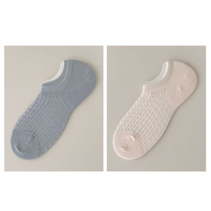 Plain No Show Socks Set - Of 2 Pairs - Blue & Pink