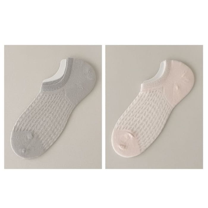 Plain No Show Socks Set - Of 2 Pairs - Gray & Pink