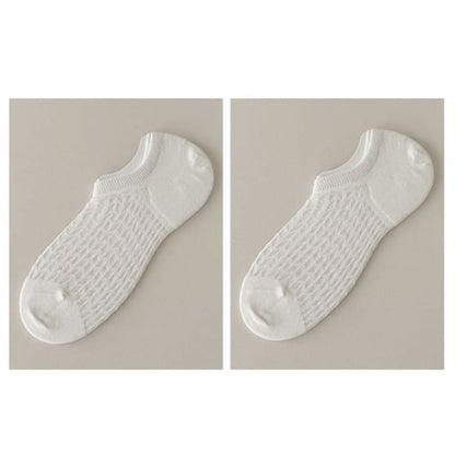 Plain No Show Socks Set - Of 2 Pairs - White / One Size