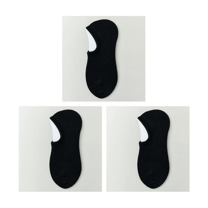 Plain No Show Socks Set - of 3 Pair - Black / One Size