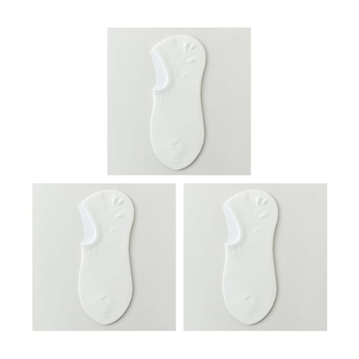 Plain No Show Socks Set - of 3 Pair - White / One Size