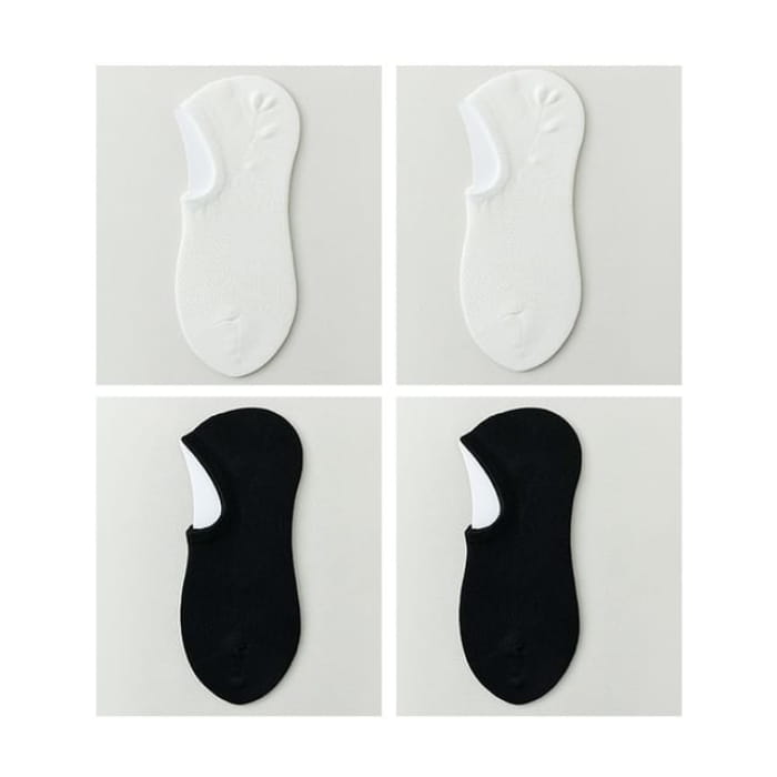 Plain No Show Socks Set - of 4 Pair - White & Black