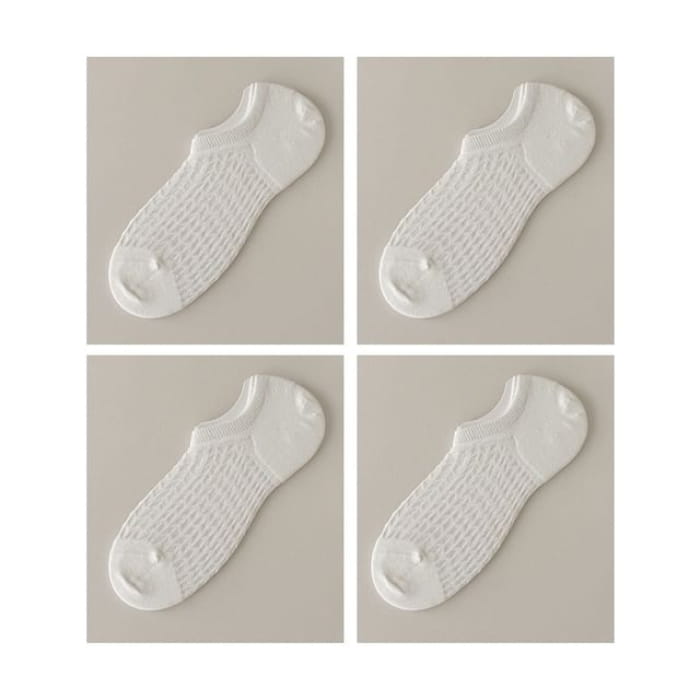 Plain No Show Socks Set - Of 4 Pairs - White / One Size