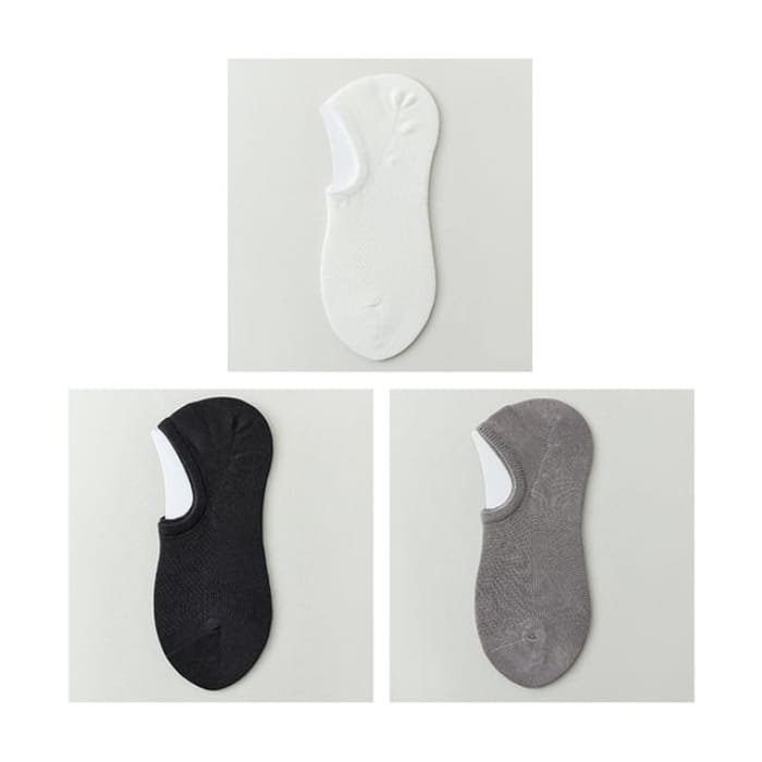 Plain No Show Socks Set - White & Black Metal Gray