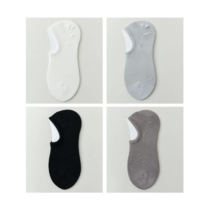 Plain No Show Socks Set - White & Light Blue Black Metal