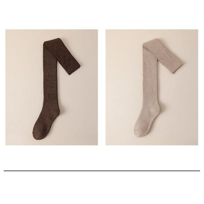 Plain Over the Knee Socks Set - 2 Pairs - Dark Coffee &