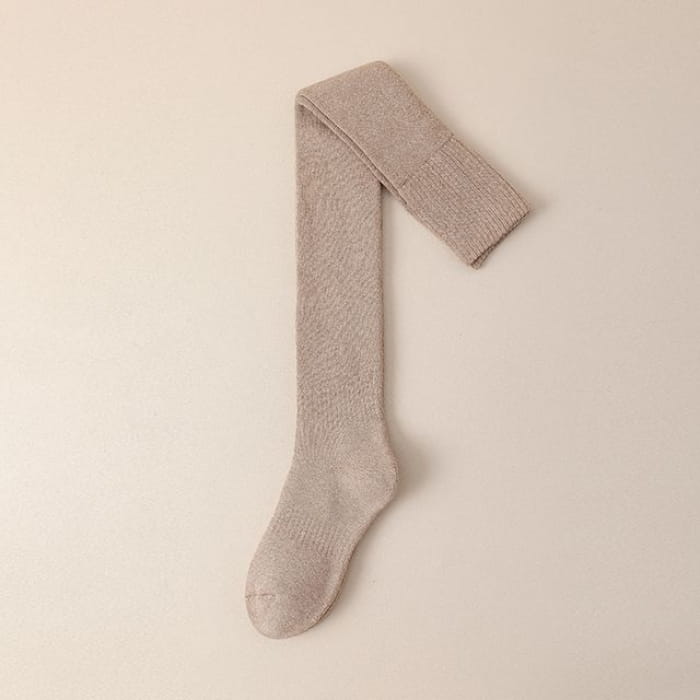 Plain Over the Knee Socks Set - 2 Pairs - Khaki / One Size