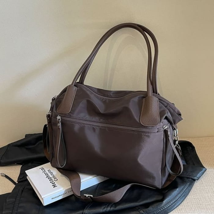 Plain Oxford Fabric Carryall Bag - Coffee / One Size