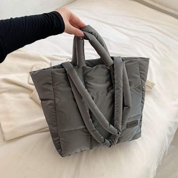 Plain Padded Tote Bag - Gray / One Size