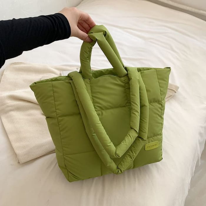 Plain Padded Tote Bag - Green / One Size