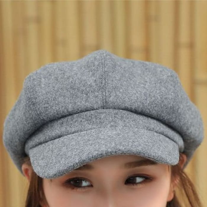 Plain Panel Newsboy Cap - Gray / One Size