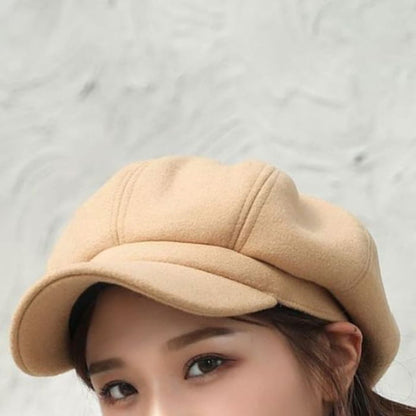 Plain Panel Newsboy Cap - Khaki / One Size