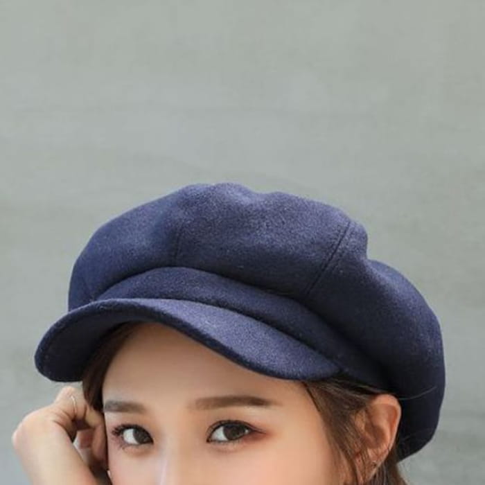 Plain Panel Newsboy Cap - Navy Blue / One Size