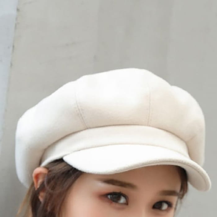 Plain Panel Newsboy Cap - Off-White / One Size