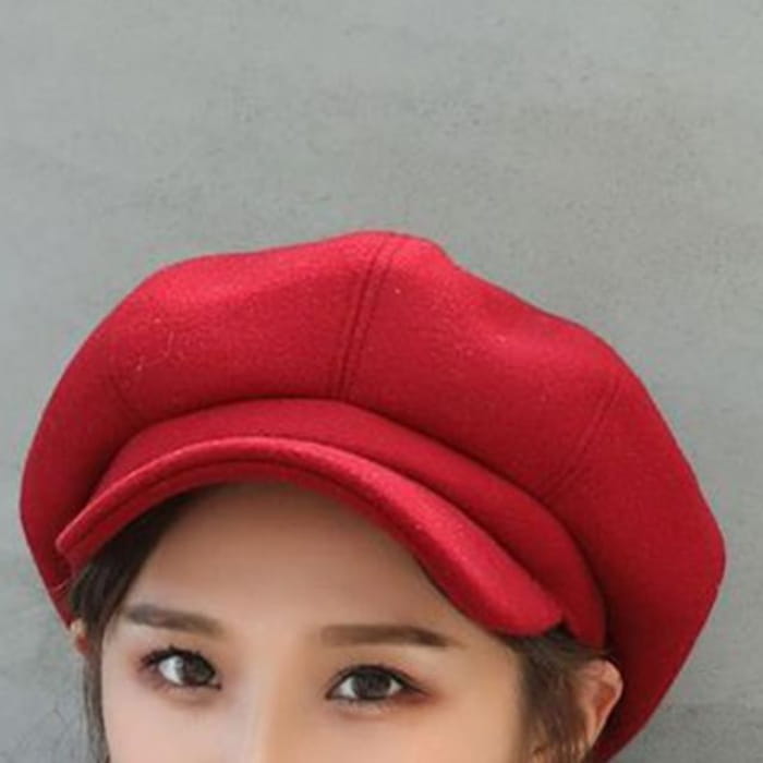 Plain Panel Newsboy Cap - Red / One Size