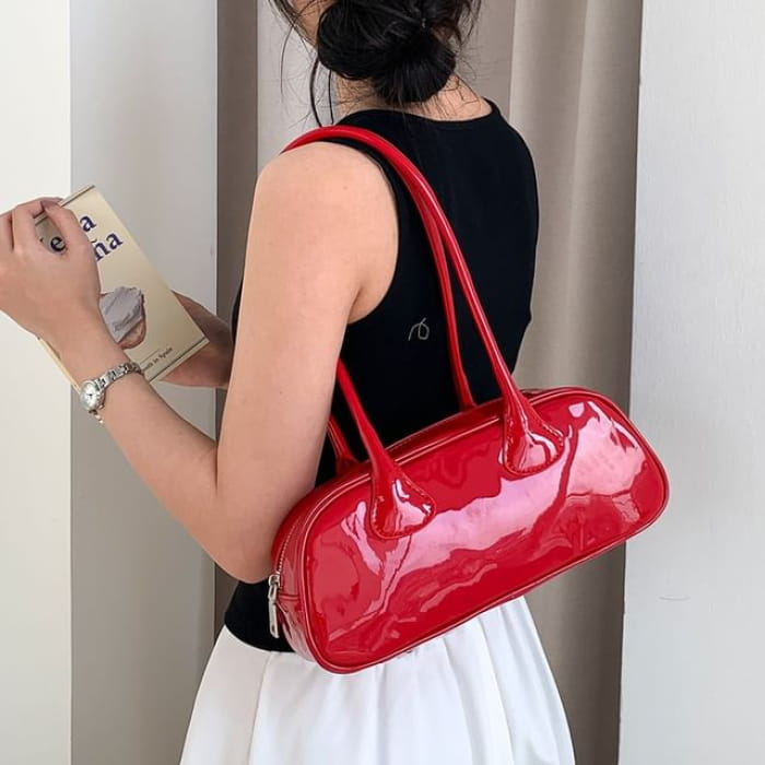 Plain Patent Leather Shoulder Bag