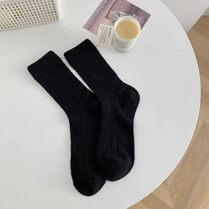 Plain Patterned Socks - Black / One Size