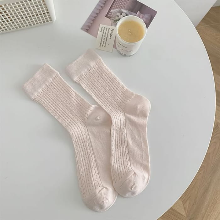 Plain Patterned Socks - Light Pink / One Size