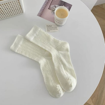 Plain Patterned Socks - Milky White / One Size