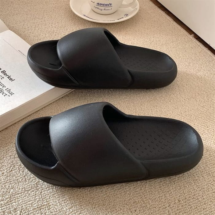 Plain Platform Home Slippers - Black / 36 To 37