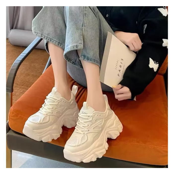 Plain Platform Panel Mesh Sneakers