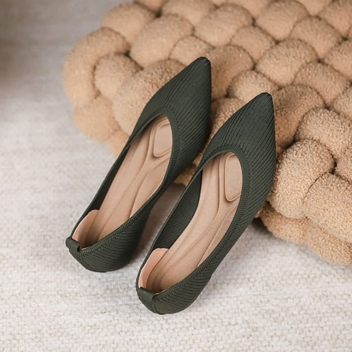 Plain Pointed Fabric Flats - Army Green / 34