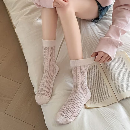 Plain Pointelle Knit Socks / Set