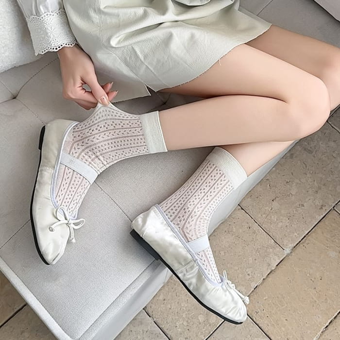 Plain Pointelle Knit Socks / Set