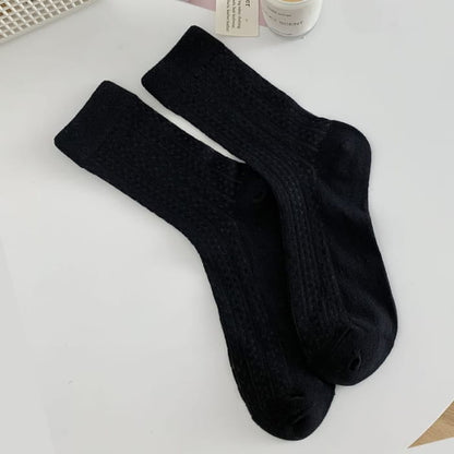 Plain Pointelle Knit Socks / Set