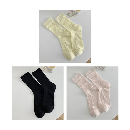 Plain Pointelle Knit Socks / Set - of 3 Pairs - Light