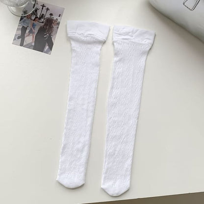 Plain Pointelle Socks - White / One Size