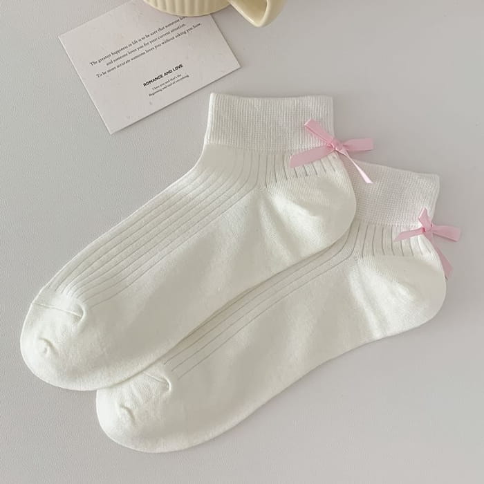 Plain Ribbed Bow Socks