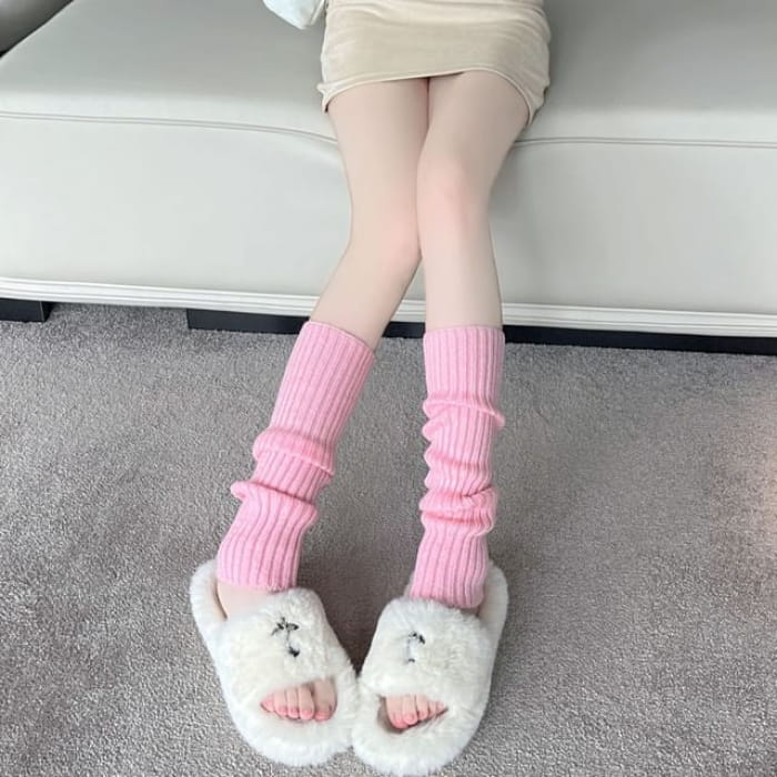 Plain Ribbed Knit Leg Warmers - 1 Pair - Pink / One Size