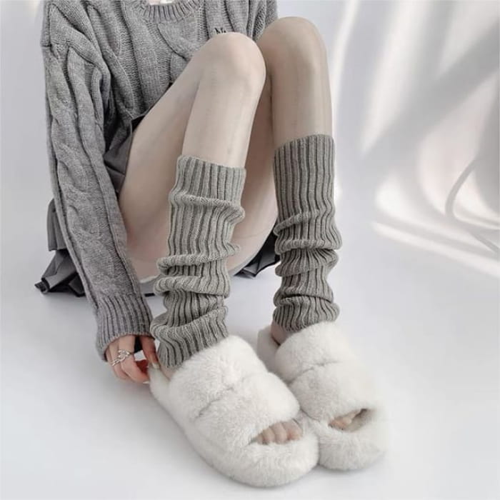 Plain Ribbed Leg Warmers (Various Designs) - Dark Gray