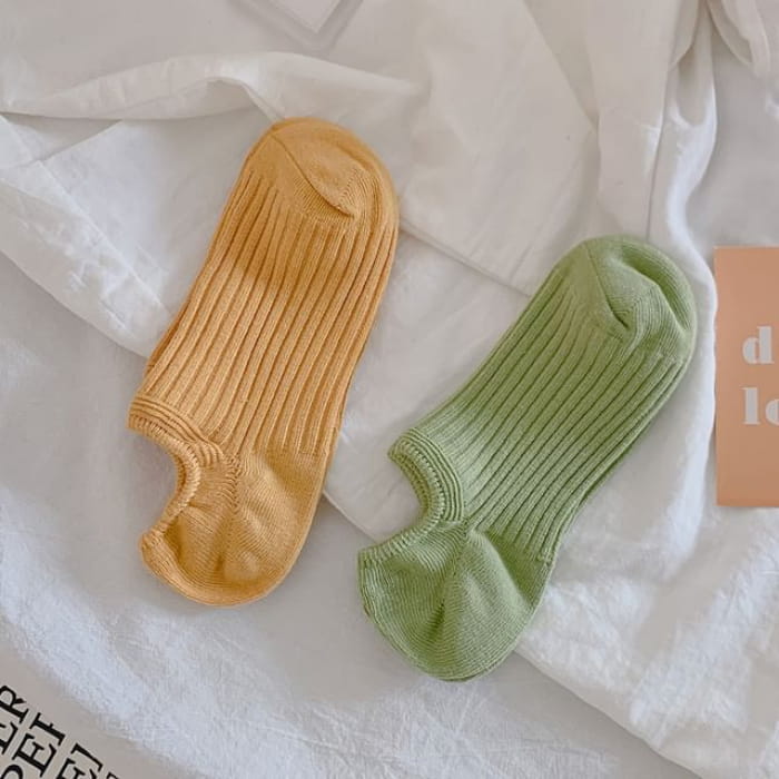 Plain Ribbed No Show Socks Set - of 2 Pairs - Curcumin &