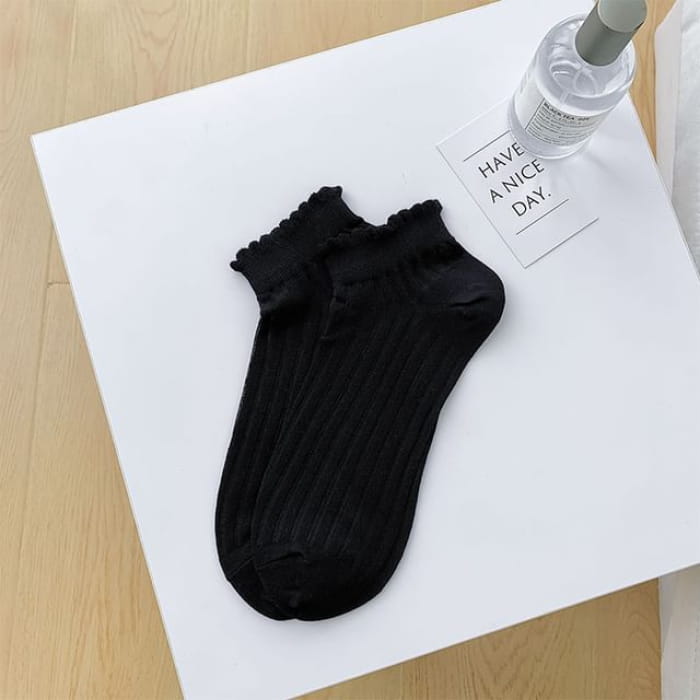 Plain Ribbed Sheer Ankle Socks - 1 Pair - Black / One Size