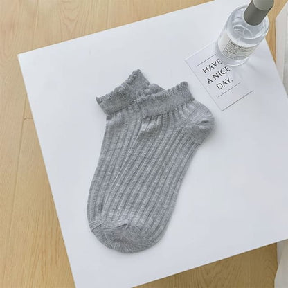 Plain Ribbed Sheer Ankle Socks - 1 Pair - Gray / One Size