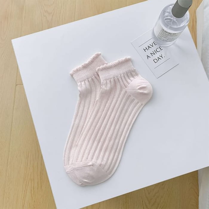 Plain Ribbed Sheer Ankle Socks - 1 Pair - Light Pink