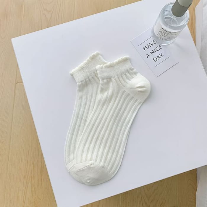 Plain Ribbed Sheer Ankle Socks - 1 Pair - Milky White