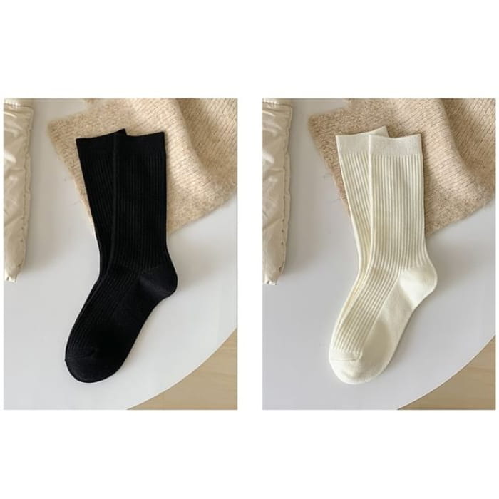 Plain Ribbed Short Socks Set - 2 Pairs - Black & White