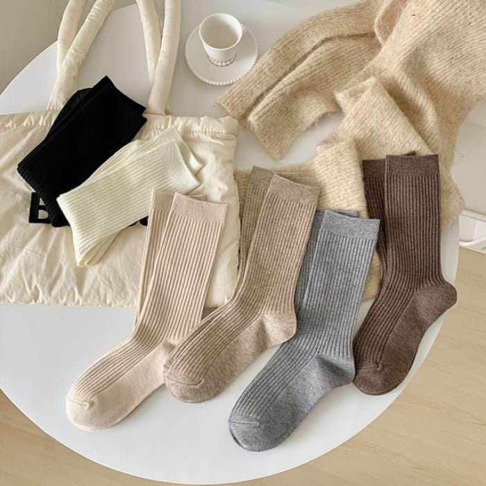 Plain Ribbed Short Socks Set