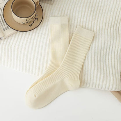 Plain Ribbed Socks - 1 Pair - Off-White / One Size