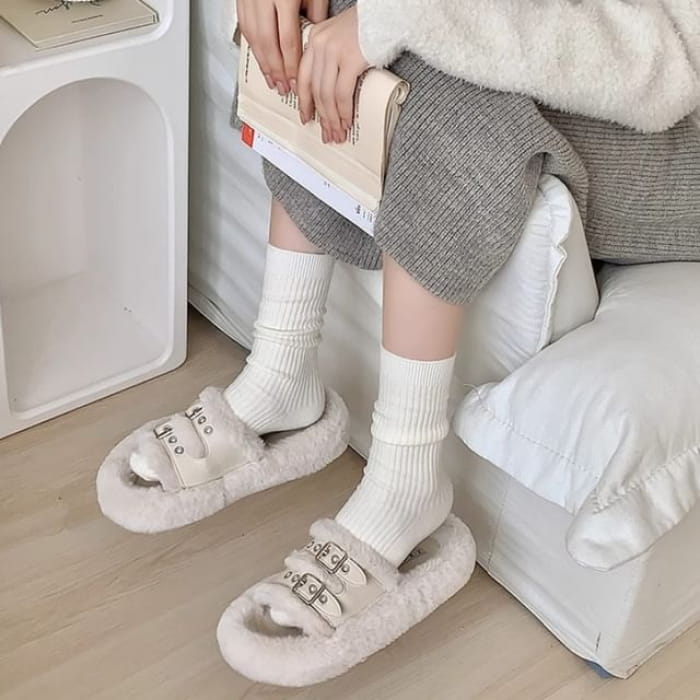 Plain Ribbed Socks - 1 Pair - White / One Size