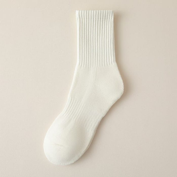 Plain Ribbed Socks / Set - 2 Pairs - Beige / One Size