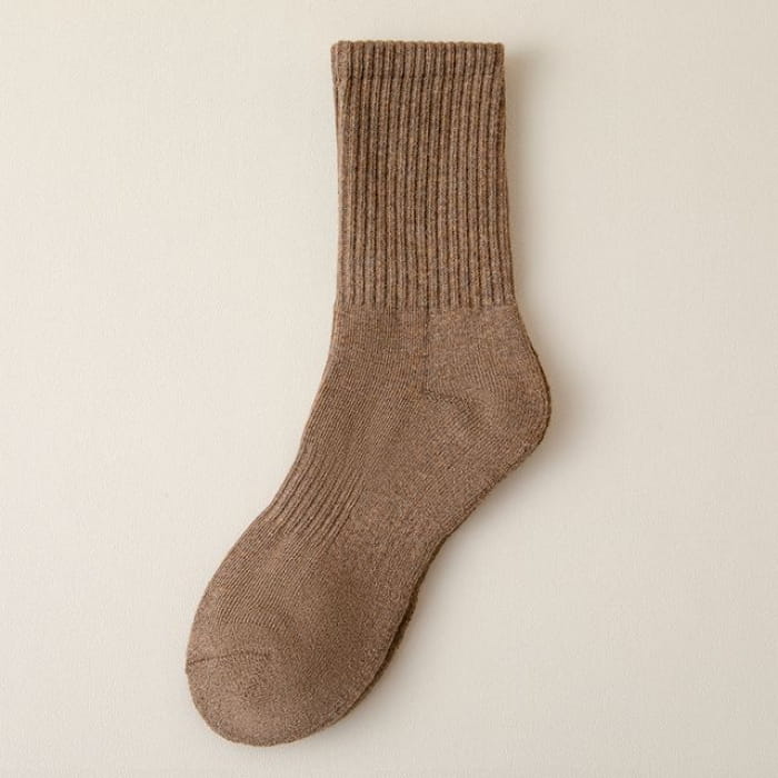 Plain Ribbed Socks / Set - 2 Pairs - Coffee / One Size