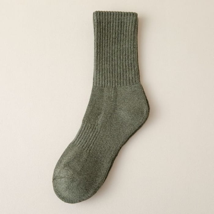 Plain Ribbed Socks / Set - 2 Pairs - Dark Green / One Size