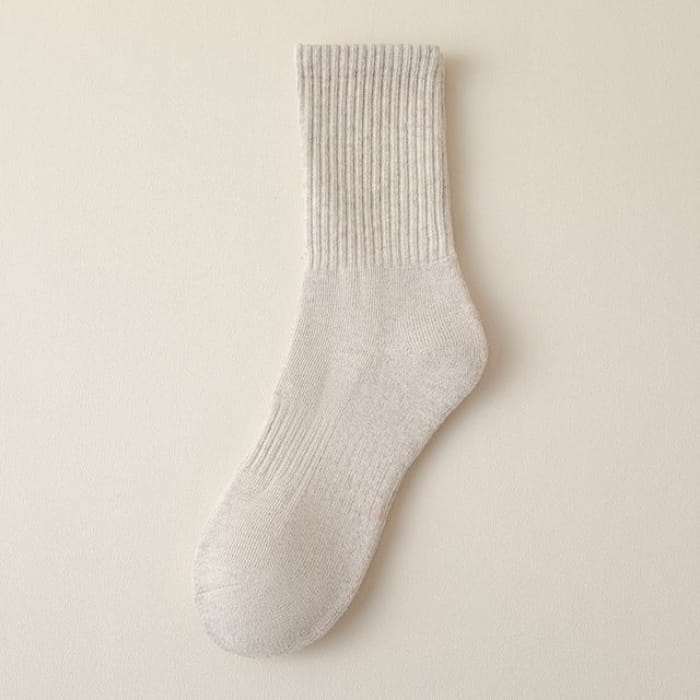 Plain Ribbed Socks / Set - 2 Pairs - Khaki / One Size