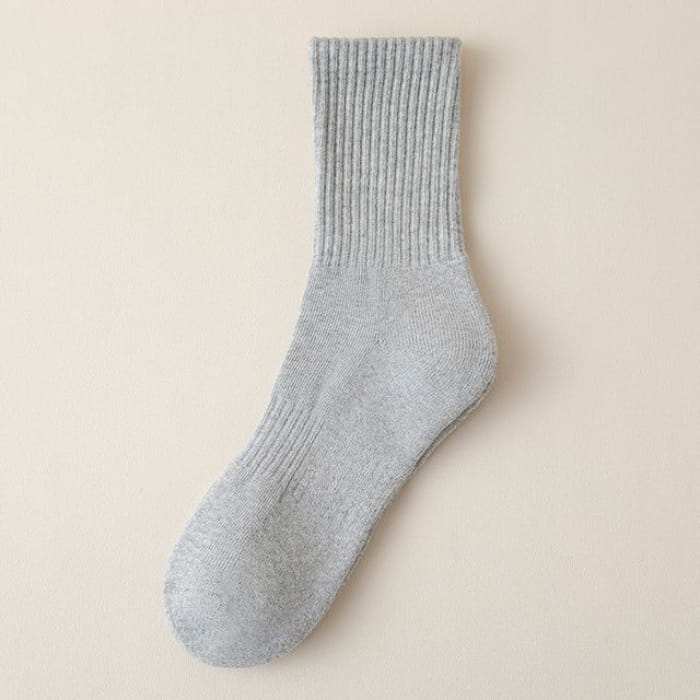 Plain Ribbed Socks / Set - 2 Pairs - Light Gray / One Size